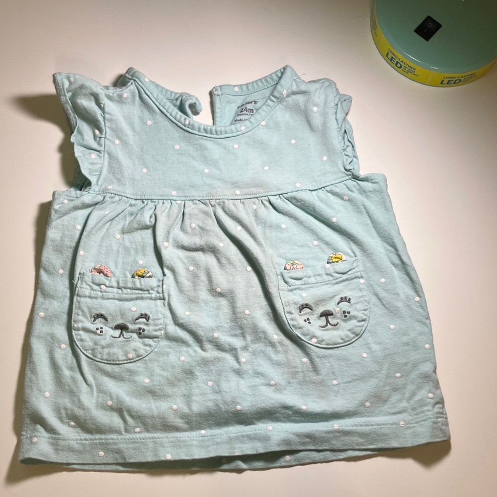 Carter's Light Blue Kids Top with Animal Pockets